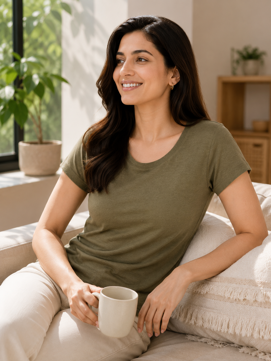 Nature Plus Women's Lightweight Cypress Green Bamboo Half Sleeve T-Shirts Made for Indian Summers